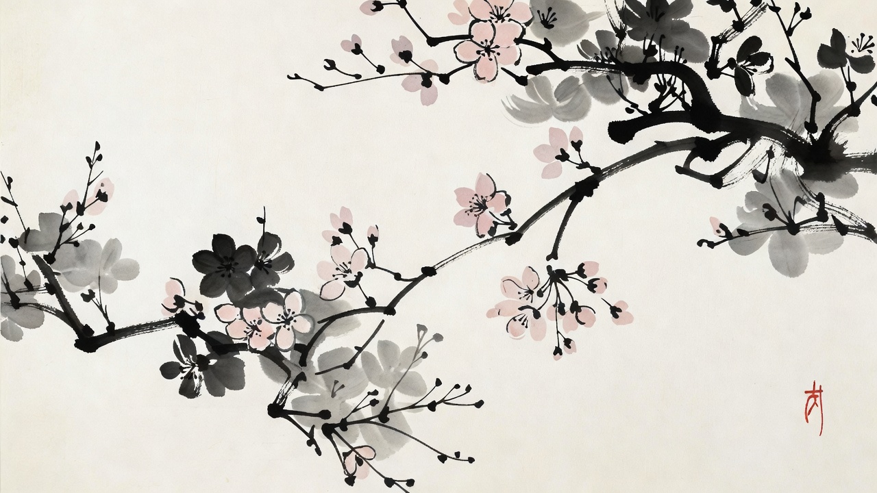 桜の墨絵作品